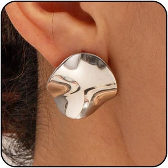 Chunky Statement Earrings | Irregular Coin, Square, Flower & Leaf Designs - Picture 5 of 5